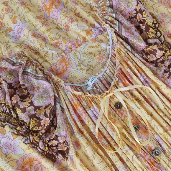 Women's 2025 Summer Short Sleeves Boho Floral Print Tiered Casual Flowy Long Max - Picture 4 of 5